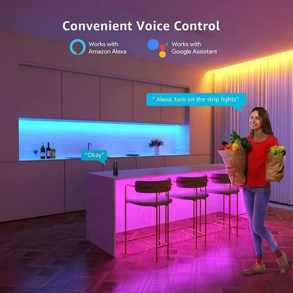 Lepro Smart RGB LED Strip Light 5M, Music Sync, Works with Alexa and Google Assistant, Smart Life App, Remote and Voice Control, Colour Changing LED Lights for Bedroom Party Home Decor