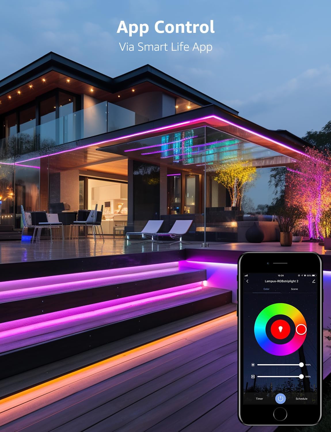 Lepro Outdoor LED Strip Light Waterproof IP65, 5M 150 LEDs WiFi Smart LED Strip, Works with Alexa and Google Assistant, Smart Life App & Voice Control, RGB LED Lights for Kitchen Garden, Christmas