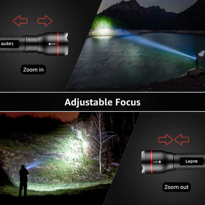 Lepro LED Torch, LE 2000 Super Bright Flashlight, Powered by AAA or 18650 Rechargeable Battery, Water Resistant, 5 Modes, Zoomable, Small Handheld Torch for Camping, Dog Walking, Running, Emergency