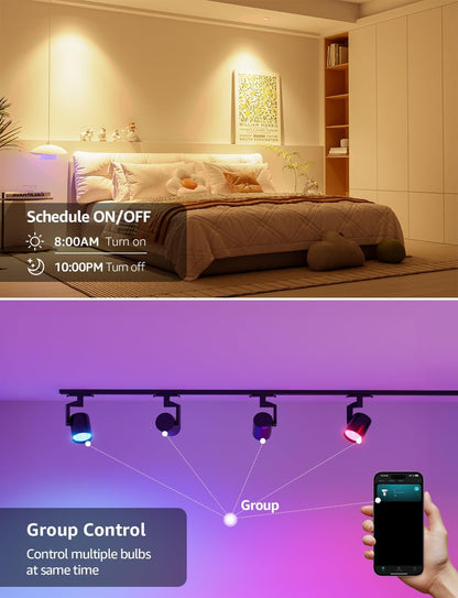 Lepro BG1 AI Smart Bulb GU10, Music Sync, Voice Control WiFi Bulbs, 400LM RGBCCT Dimmable Colour Changing LED Bulbs, Works with Alexa & Google Assistant, AI Lighting Design Assistant, 4 Packs