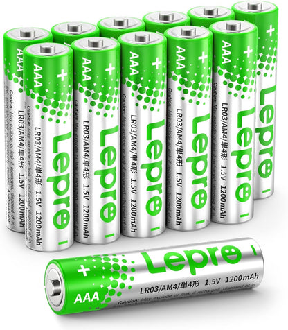 Lepro AAA Alkaline Batteries 12 Pack, 1200mAh Triple A Battery with Anti-Leakage Technology, High Capacity, Long Lasting Power, 1.5 Volt LR03 MN2400 AAA Battery Pack for Clocks Remotes Mouse Torch