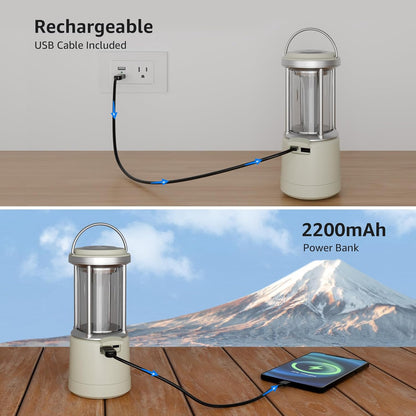 Lepro White Camping Lantern, 2000 Lumen Camping Light Reachargeable or AA Battery Powered, Dimmable 5 Modes, Warm White & Cool Light, Rechargeable Lantern for Power Cuts, Tents, Fishing, Storm, Emergency