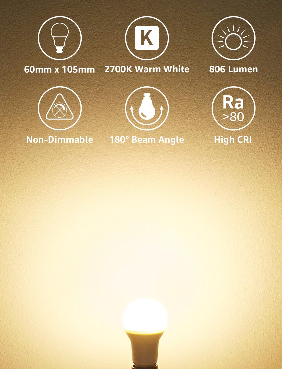 Lepro Bayonet Light Bulb, 60W Equivalent, Warm White 2700K, 8.5W 806lm B22 LED Bulb, BC A60 GLS Energy Saving Lightbulbs, Non-dimmable, Pack of 3