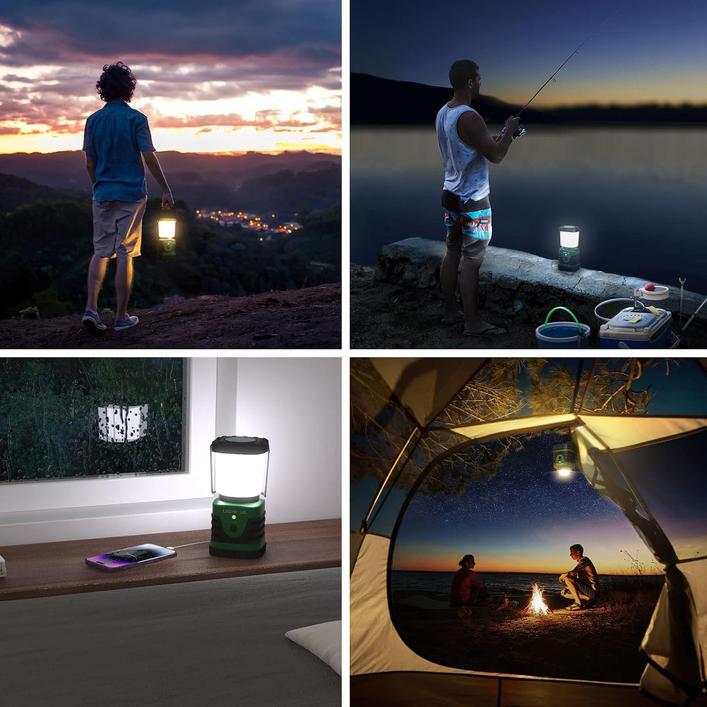 LE Camping Lights Rechargeable, 1000 Lumen Camping Lantern, Dimmable 4 Modes Camping Tent Light with 4400mAh Power Bank, Camping Accessories, Rechargeable Lantern for Outdoors, Power Cuts, Pack of 2