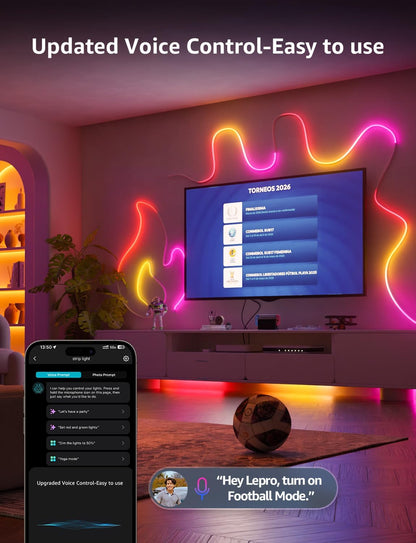 Lepro N1 AI Smart Rainbow Neon Light Strip 6M, 96 LEDs/M, Work with Alexa, Google Home, Music Sync, AI Lighting Design Assistant, IP65 Rope Light, MagicColor LED Light, App & Voice Control, No Remote