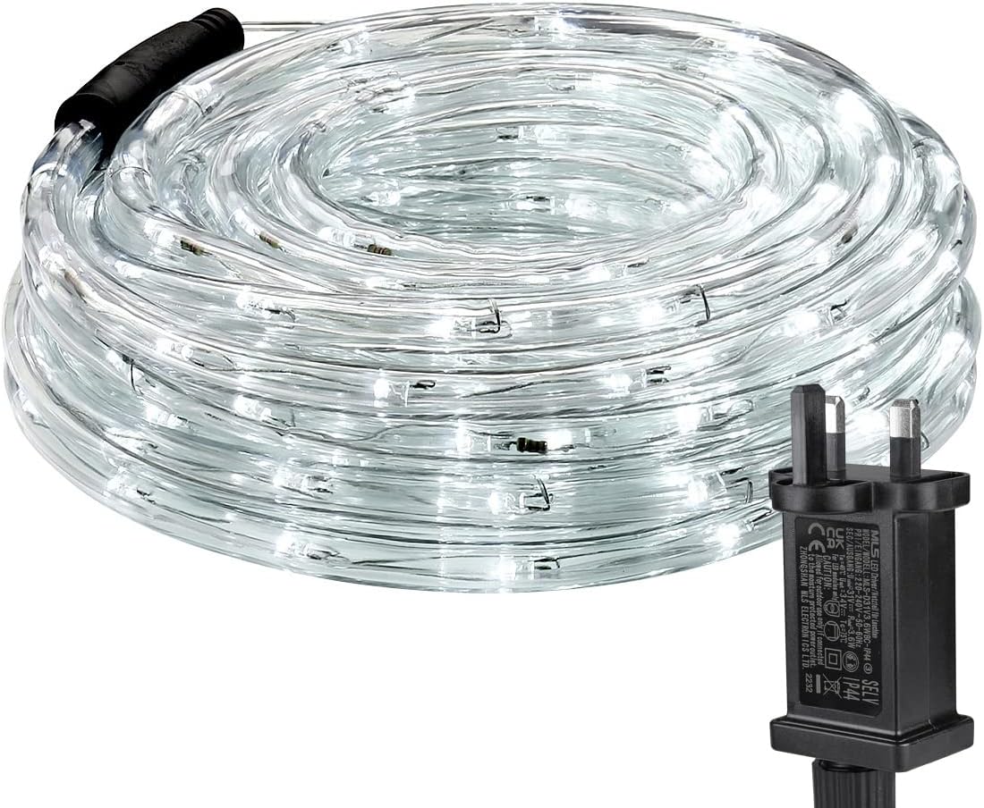 Lepro Outdoor Rope Lights Mains Powered, Connectable, 10m/33ft 240 LED Outdoor Lights Plug in, Bright Cool White, Low Voltage, Waterproof Thick Rope Lights for Garden, Tree, Pathway and More