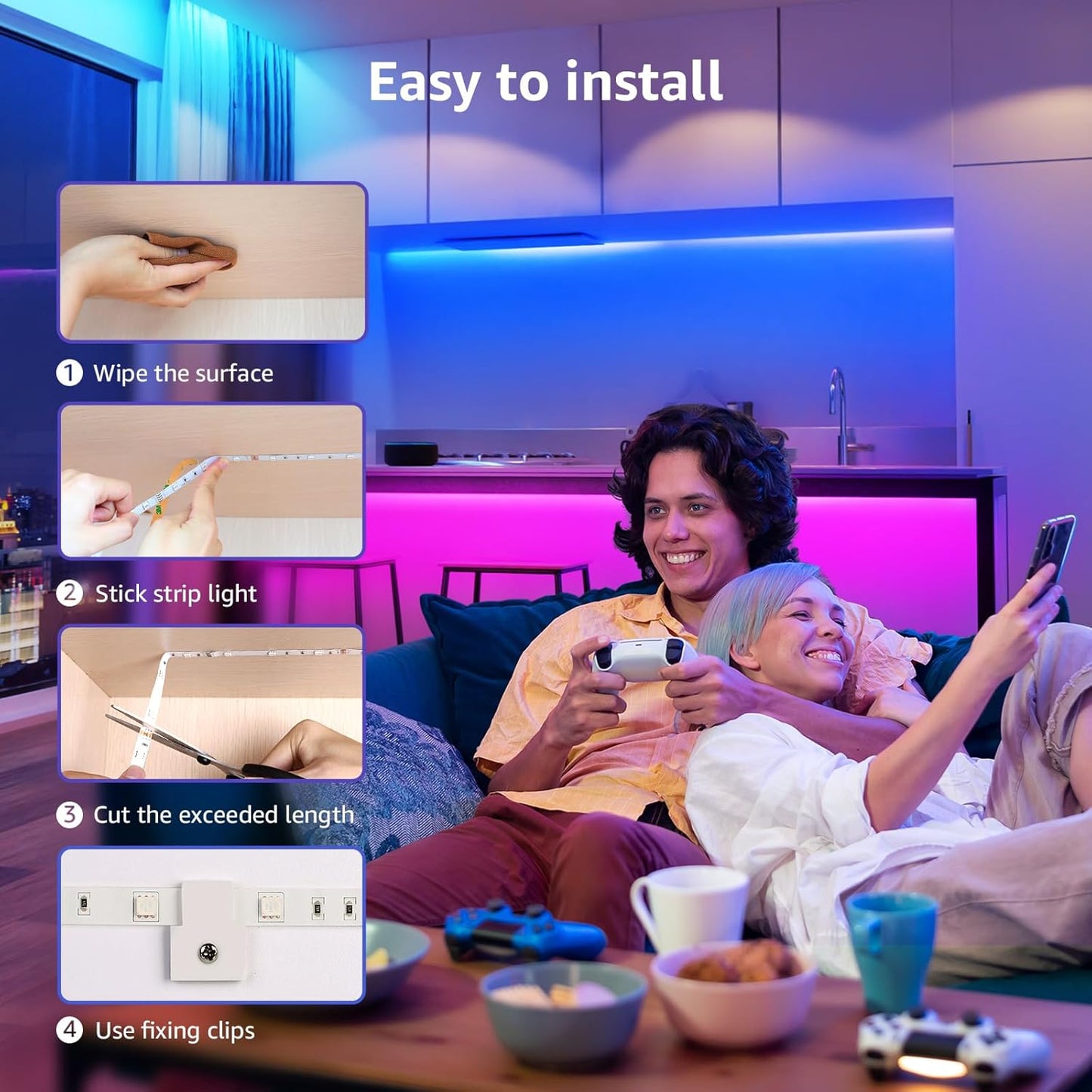 Lepro Smart RGB LED Strip Light 5M, Music Sync, Works with Alexa and Google Assistant, Smart Life App, Remote and Voice Control, Colour Changing LED Lights for Bedroom Party Home Decor