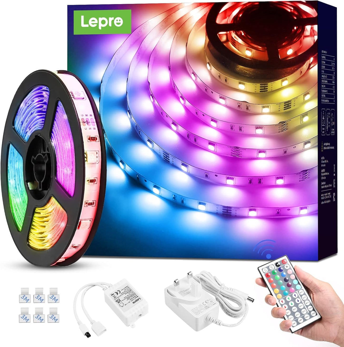 Lepro LED Strip Light 5M, Dimmable RGB LED Strips with Remote, Colour Changing Room Lights, Plug in LED Lights for Bedroom, Living Room, TV, Kitchen, Kids Room (5M, 150 Bright 5050 LEDs)