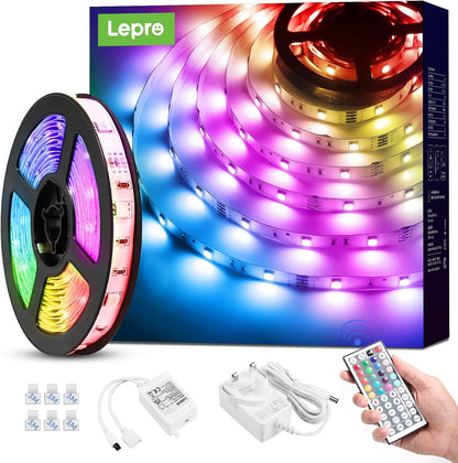 Lepro LED Strip Light 5M, Dimmable RGB LED Strips with Remote, Colour Changing Room Lights, Plug in LED Lights for Bedroom, Living Room, TV, Kitchen, Kids Room (5M, 150 Bright 5050 LEDs)