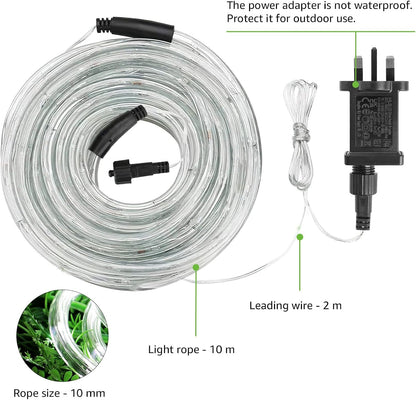 Lepro Outdoor Rope Lights Mains Powered, Connectable, 10m/33ft 240 LED Outdoor Lights Plug in, Bright Warm White, Low Voltage, Waterproof Thick Rope Lights for Garden, Tree, Pathway and More
