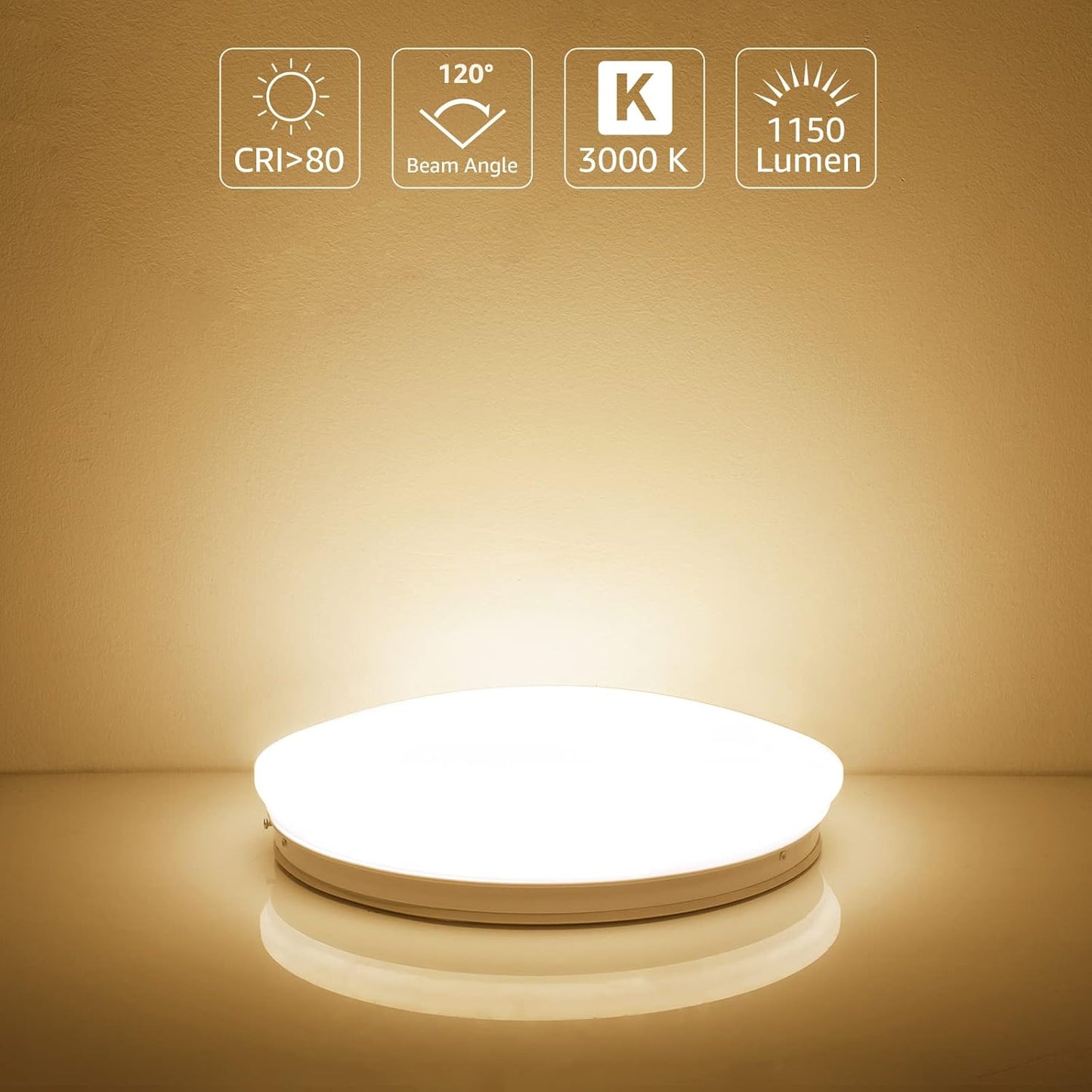 Lepro Ceiling Lights, 12W 1150 Lumen, 3000K Warm White, Flush Ceiling Lighting Fitting for Kitchen, Bedroom, Cloakroom, Porch, Hall, Lounge, Utility Room and More, φ26cm Round