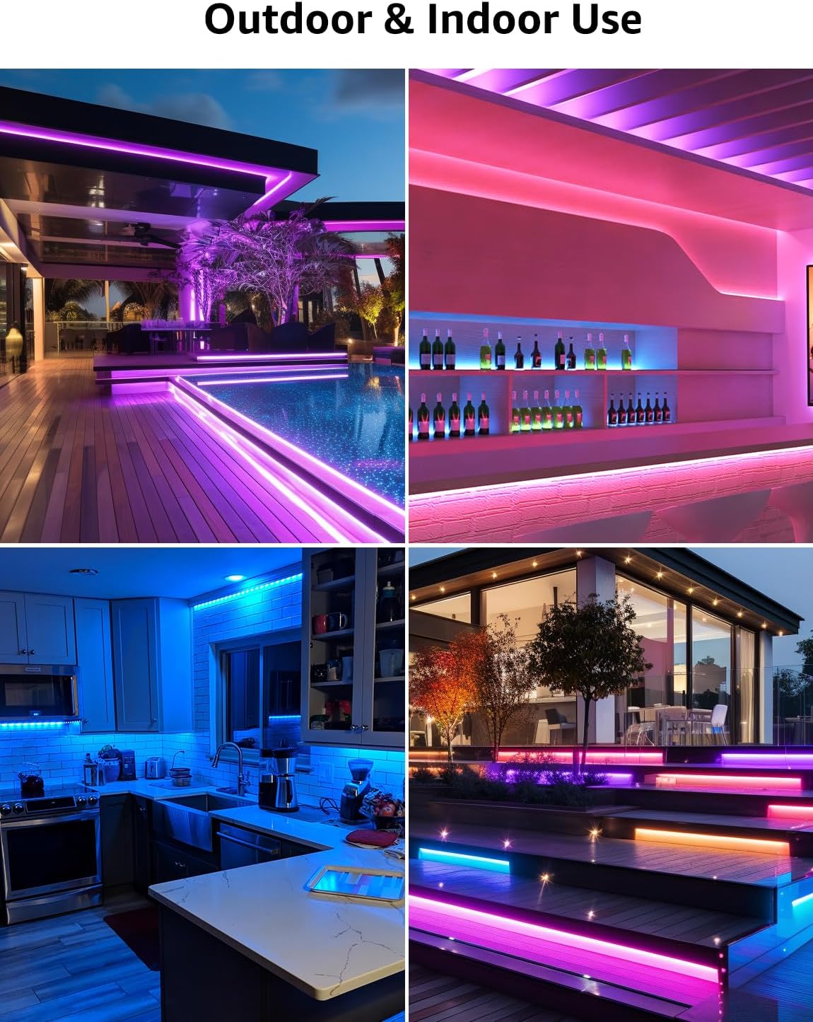 Lepro Outdoor LED Strip Light Waterproof IP65, 5M 150 LEDs WiFi Smart LED Strip, Works with Alexa and Google Assistant, Smart Life App & Voice Control, RGB LED Lights for Kitchen Garden, Christmas