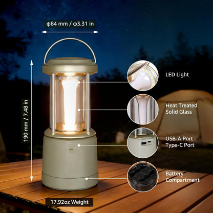 Lepro White Camping Lantern, 2000 Lumen Camping Light Reachargeable or AA Battery Powered, Dimmable 5 Modes, Warm White & Cool Light, Rechargeable Lantern for Power Cuts, Tents, Fishing, Storm, Emergency