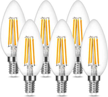 Lepro E14 LED Light Bulb, LED Candle Bulbs Small Screw, 4W 470lm, 40W Equivalent SES E14 Bulb Vintage, Warm White 2700K C35 LED Bulbs, 360° Beam Angle, Clear Filament, Non Dimmable, Pack of 6