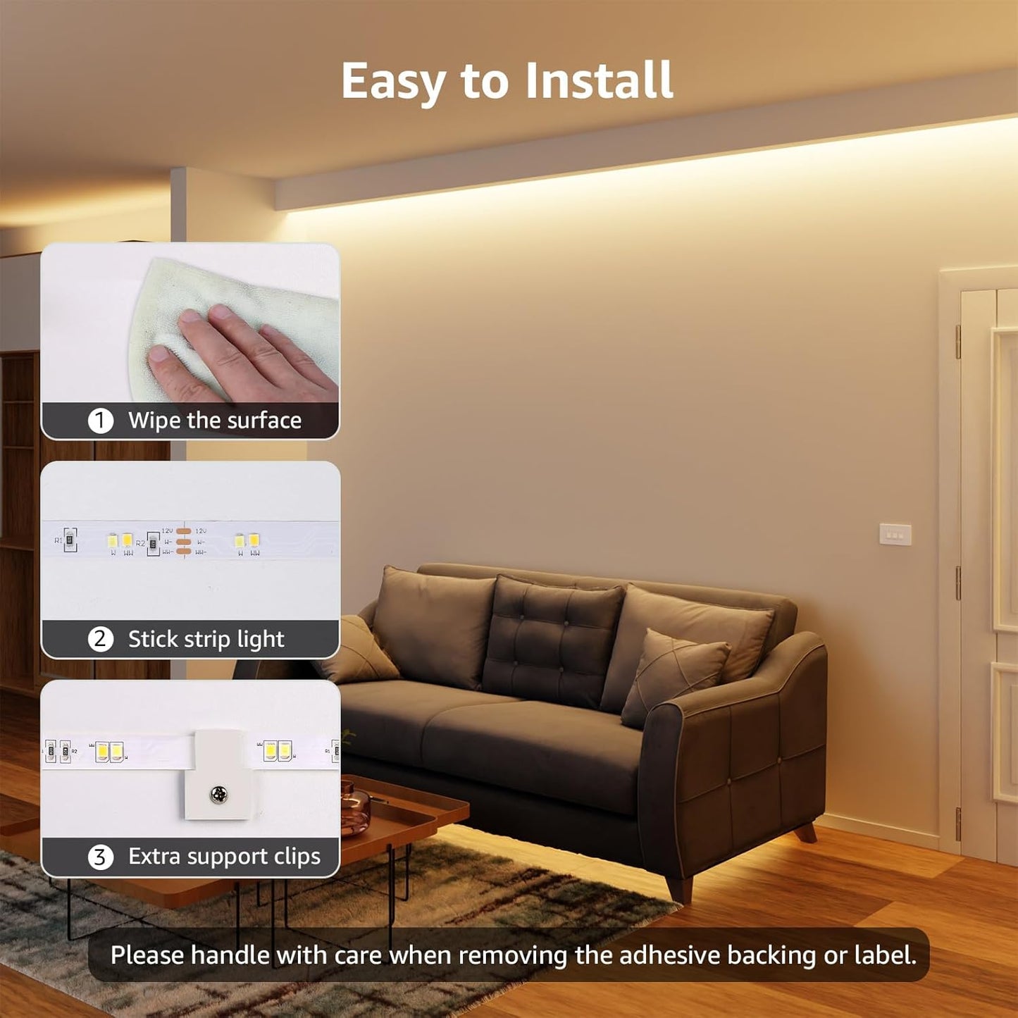 Lepro 5M LED Strip Lights, Warm White to Cool Daylight, Dimmable and Tunable with Remote, Stick-on LED Light for Bedroom, Desk, Mirror, Wall, Ceiling and More