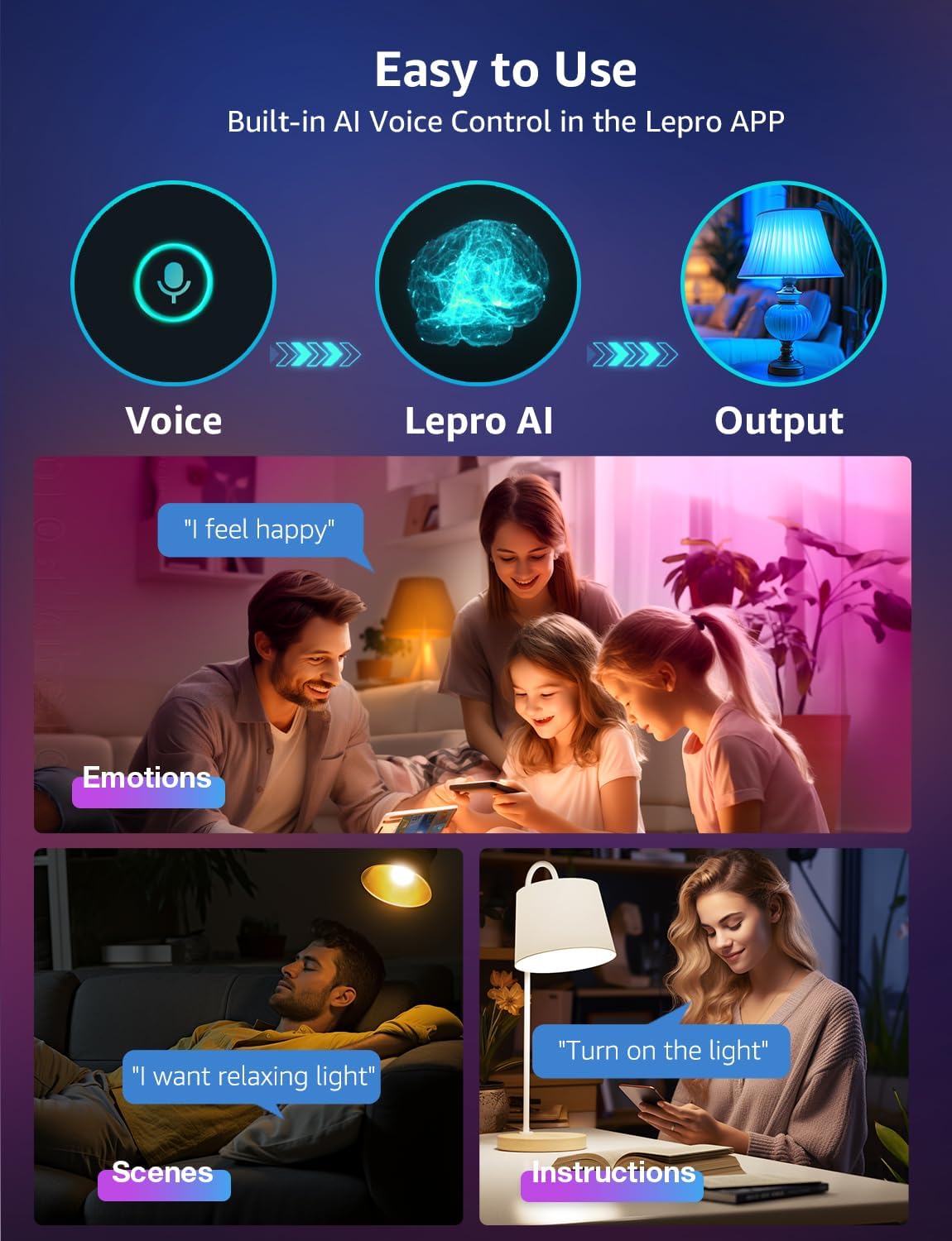 Lepro B2 AI Smart Bulb E27, 1100LM Music Sync Bluetooth & WiFi Bulb, Voice Control Screw Light Bulbs, RGBCCT, AI Lighting Design Assistant, Colour Changing Bulb, Work with Alexa & Google Assistant