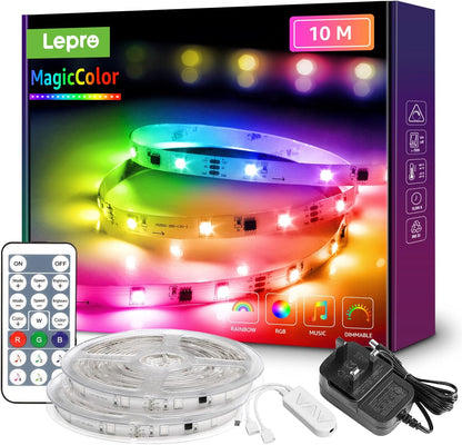 Lepro MagicColor LED Strip Light 10M (5Mx2) 300LEDs, Rainbow Chasing Lights, Music Sync, Multiple Colours on One Line, Remote Control LED Lights for Bedroom, Living Room, Bar, Gaming Time