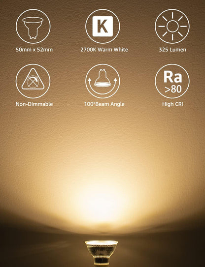 Lepro GU10 LED Bulbs, Warm White 2700K, 4W 325lm, 50W Halogen Spotlight Equivalent, Energy Saving GU10 LED Light Bulbs, 100° Wide Beam, Non-dimmable, Pack of 10