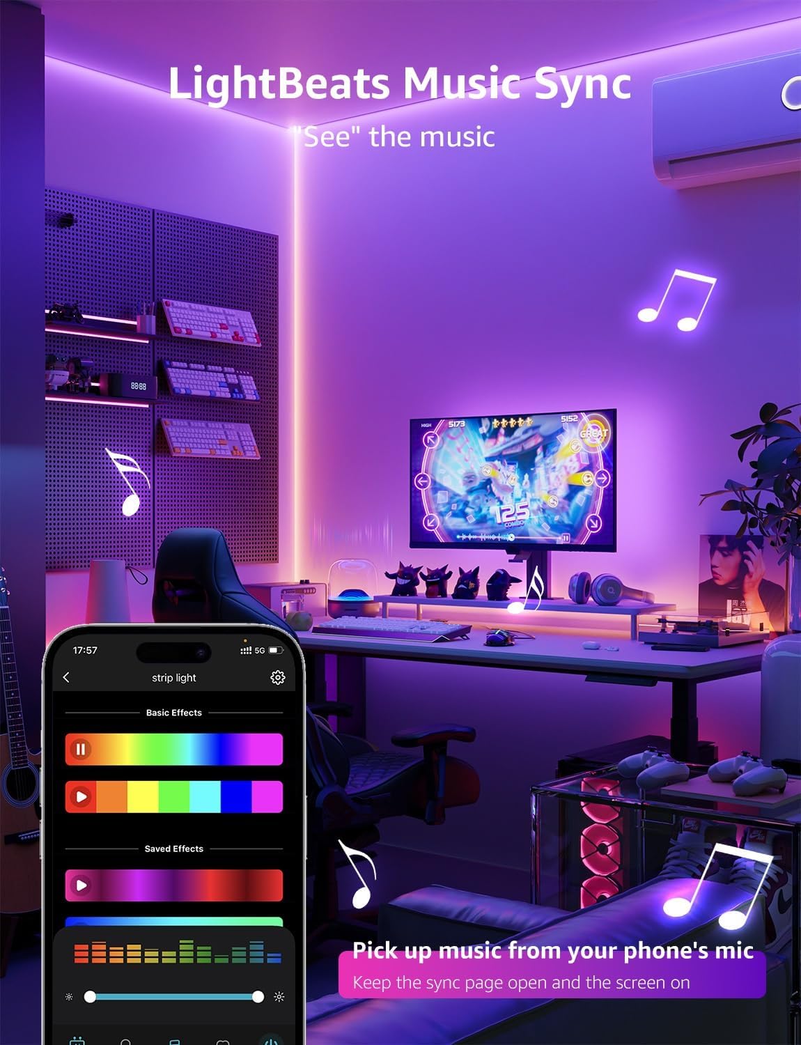 Lepro SE1 AI Smart RGB LED Strip Lights 5M, Voice & App Control, Works with Alexa & Google Home, Music Sync, AI Lighting Design Assistant, Colour Changing LED Lights for Bedroom, 2.4G WiFi, No Remote