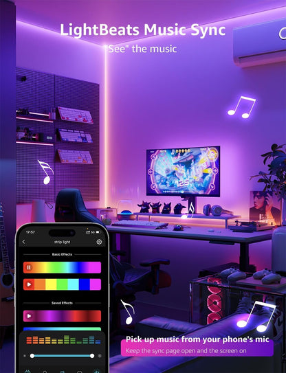 Lepro SE1 AI Smart RGB LED Strip Lights 5M, Voice & App Control, Works with Alexa & Google Home, Music Sync, AI Lighting Design Assistant, Colour Changing LED Lights for Bedroom, 2.4G WiFi, No Remote