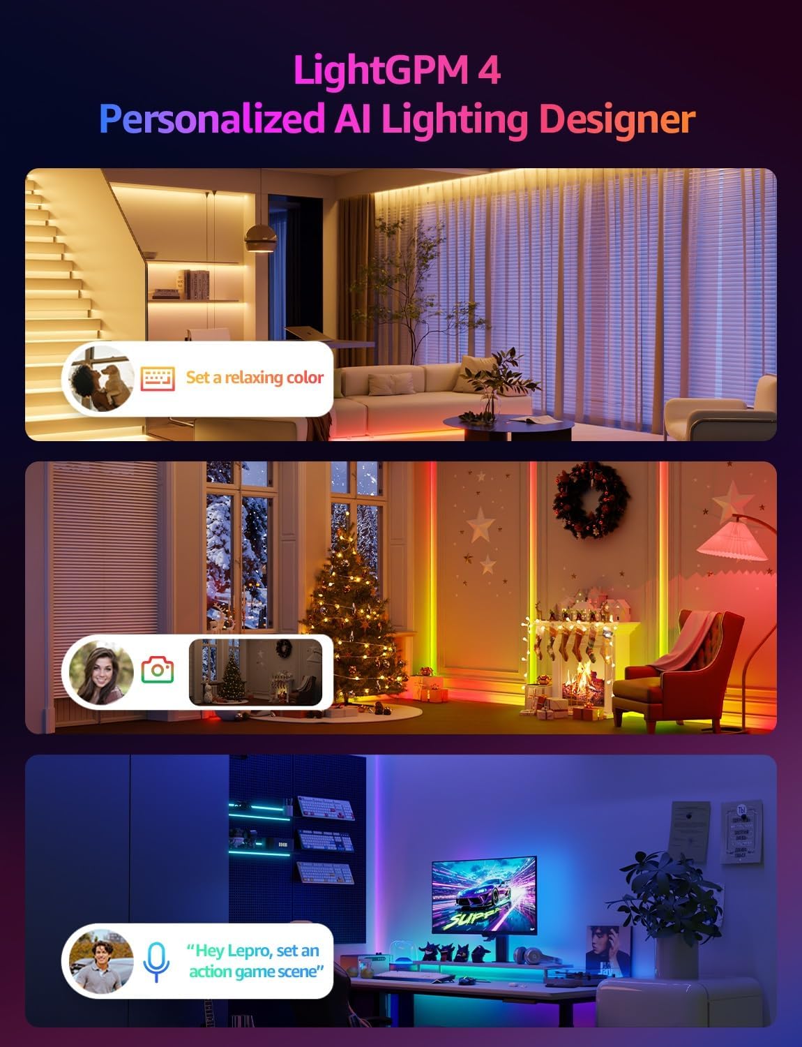 Lepro S1 AI Smart Rainbow LED Strip Light 10M, 30 LEDs/M, Music Sync, Works with Alexa & Google Home, WiFi Bluetooth App Voice Control, AI Lighting Design Assistant, MagicColor LED Lights for Bedroom