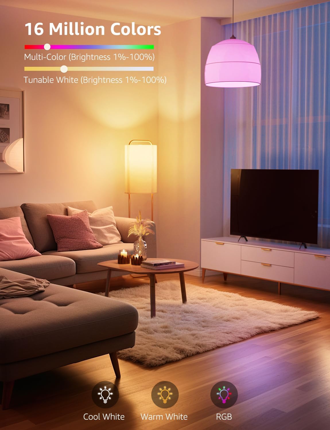 Lepro B1 AI Smart Bulb E27, Music Sync Bluetooth & WiFi Bulb, Voice Control Smart Screw Bulb, AI Lighting Design Assistant, Colour Changing Light Bulbs, RGBCCT, Work with Alexa & Google Assistant