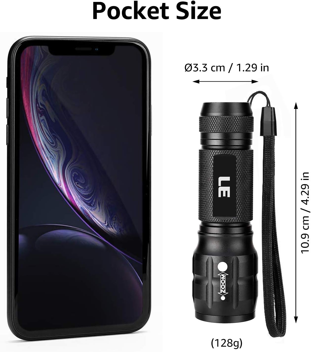 LE LED Torch Battery Powered, LE1000 Super Bright Hand Flashlight, Adjustable Focus, Water Resistant, Lightweight, for Power Cut, Camping, Dog Walking, Easy to Use Small Torch for Elderly Kids Men