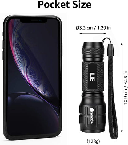 LE LED Torch, LE1000 Powerful Handheld Flashlight, Super Bright, Pocket Size, Lightweight, Suit for Camping, Cycling, Running, Dog Walking and More Outdoor Use, 6 AAA Batteries Included, Pack of 2