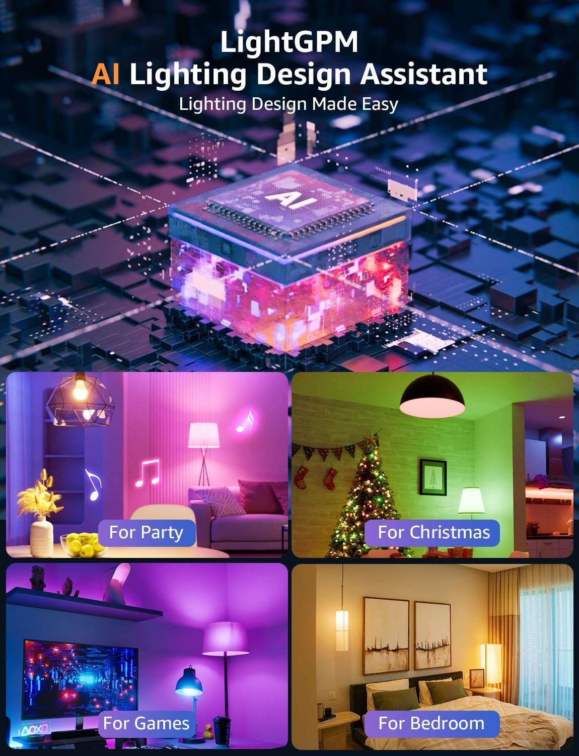 Lepro B2 AI Smart Bulb E27, 1100LM Music Sync Smart Screw Bulb, Voice Control Colour Changing Light Bulbs, AI Lighting Design Assistant,Bluetooth & WiFi Bulb,Work with Alexa & Google Assistant,4 Packs