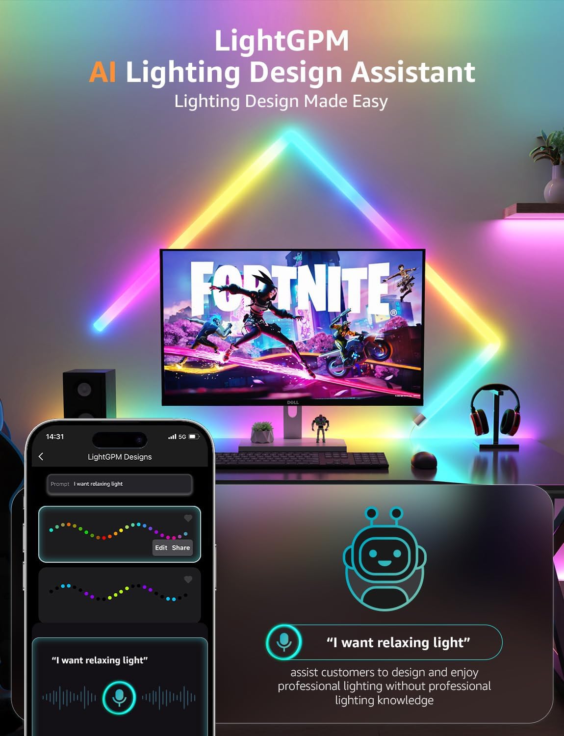 Lepro WL1 AI Smart Wall Light, Music Sync RGB Light Bar, Voice Control, AI Lighting Design Assistant, Mood Light for Home Decor, Gaming Light, Work with Alexa, Google Assistant,6 Pcs with 4 Corners