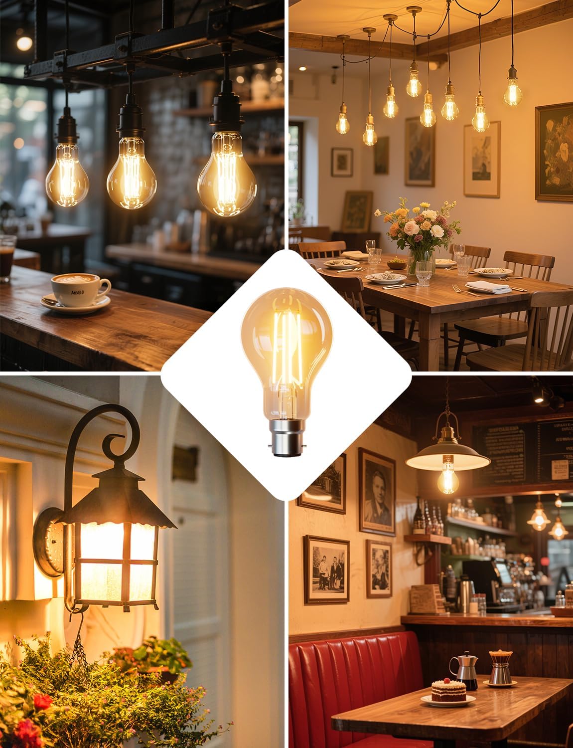 Lepro Vintage Bayonet Light Bulb, Ultra Efficient A-Rated B22 Bulb, 3.8W = 60W, 806lm, 2700K Warm White, 50000H Lifespan, Clear Filament, Glass, Non-dimmable, Pack of 4