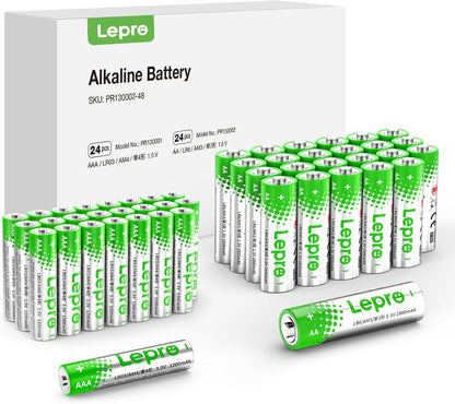 Lepro AA & AAA Batteries 48 Pack, 1.5 Volt Alkaline Batteries with High Capacity, Anti-Leakage, Long Lasting Power, LR03 LR06 MN2400 MN1500 Batteries Pack for Clocks Remotes Mouse Torch
