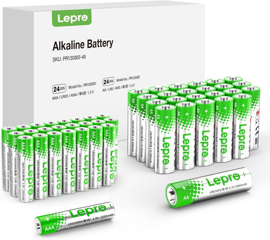 Lepro AA & AAA Batteries 48 Pack, 1.5 Volt Alkaline Batteries with High Capacity, Anti-Leakage, Long Lasting Power, LR03 LR06 MN2400 MN1500 Batteries Pack for Clocks Remotes Mouse Torch