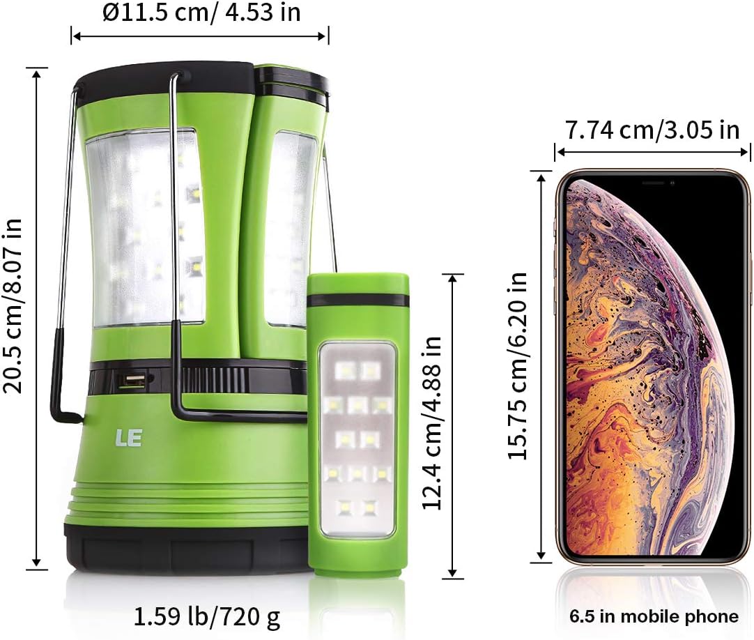 LE 3 in 1 Camping Lantern with 2 Detachable Torches, 600 Lumen, Camping Light Rechargeable or Battery Powered, Outdoor Camping Accessories for Tent, Caravan, Emergency, Fishing, Power Cuts and More