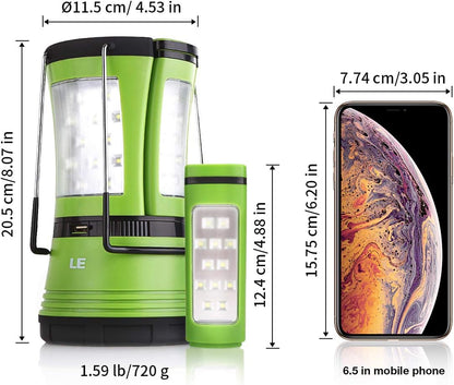 LE 3 in 1 Camping Lantern with 2 Detachable Torches, 600 Lumen, Camping Light Rechargeable or Battery Powered, Outdoor Camping Accessories for Tent, Caravan, Emergency, Fishing, Power Cuts and More