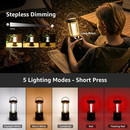 Lepro Camping Lantern, 1100 Lumen Camping Light Battery Powered, Dimmable 5 Modes, Warm White & Cool Light, AA Battery Lantern for Power Cuts, Tents, Fishing, Emergency (AA Batteries Not Included)