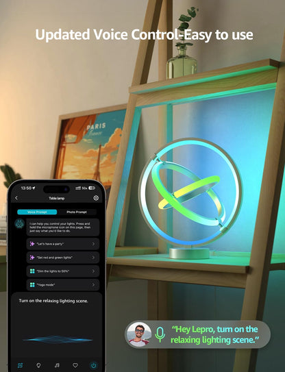 Lepro TB1 AI Table Lamp, Smart LED Lamp with Music Sync, AI Lighting Design Assistant, Colour Changing Smart Table Lamp, Voice Cotrol, Works with Alexa & Google Assistant, Bluetooth & 2.4GHz WiFi