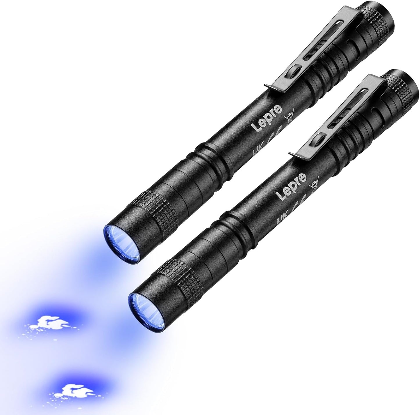 Lepro UV Torch Light, 365nm Ultraviolet Flashlight, Lightweight Pen Torch with Clip, High UV Purity, Small Ultraviolet Light, Blacklight Detector for Pet Urine, Stain, Bed Bugs, and More, 2 Packs