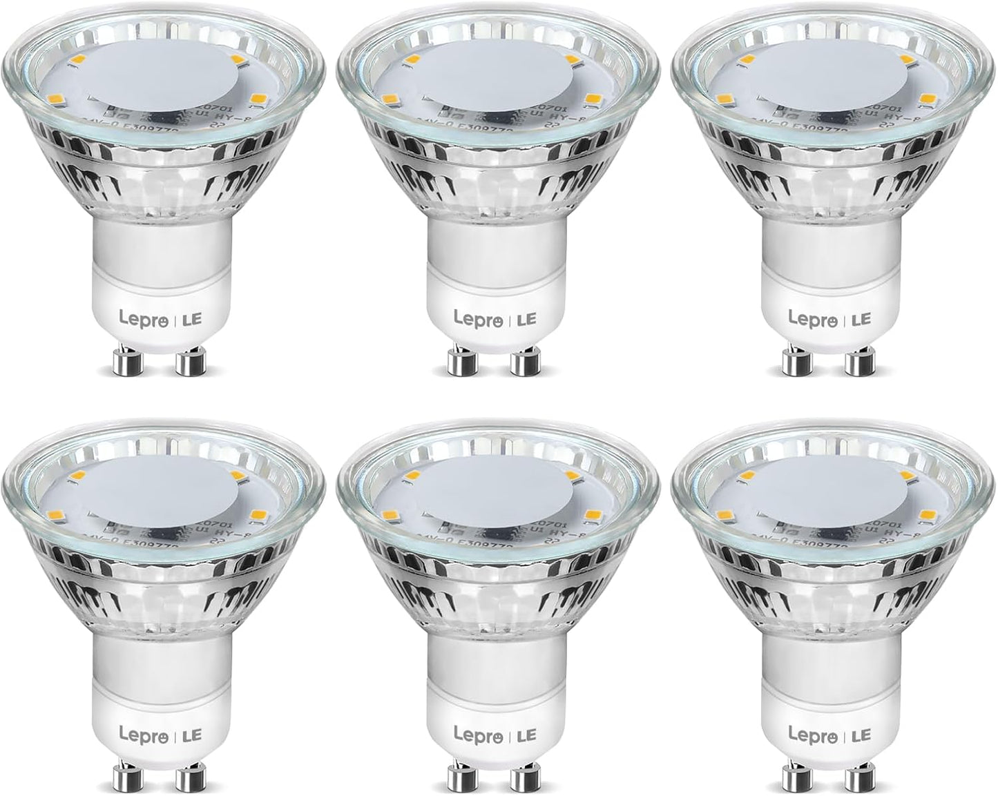 Lepro GU10 LED Bulbs Warm White 2700K, 4W 325lm Spot Light Bulbs, 50W Halogen Spotlight Equivalent, Energy Saving GU10 LED Lightbulbs, 100° Wide Beam, Non-dimmable, Pack of 6