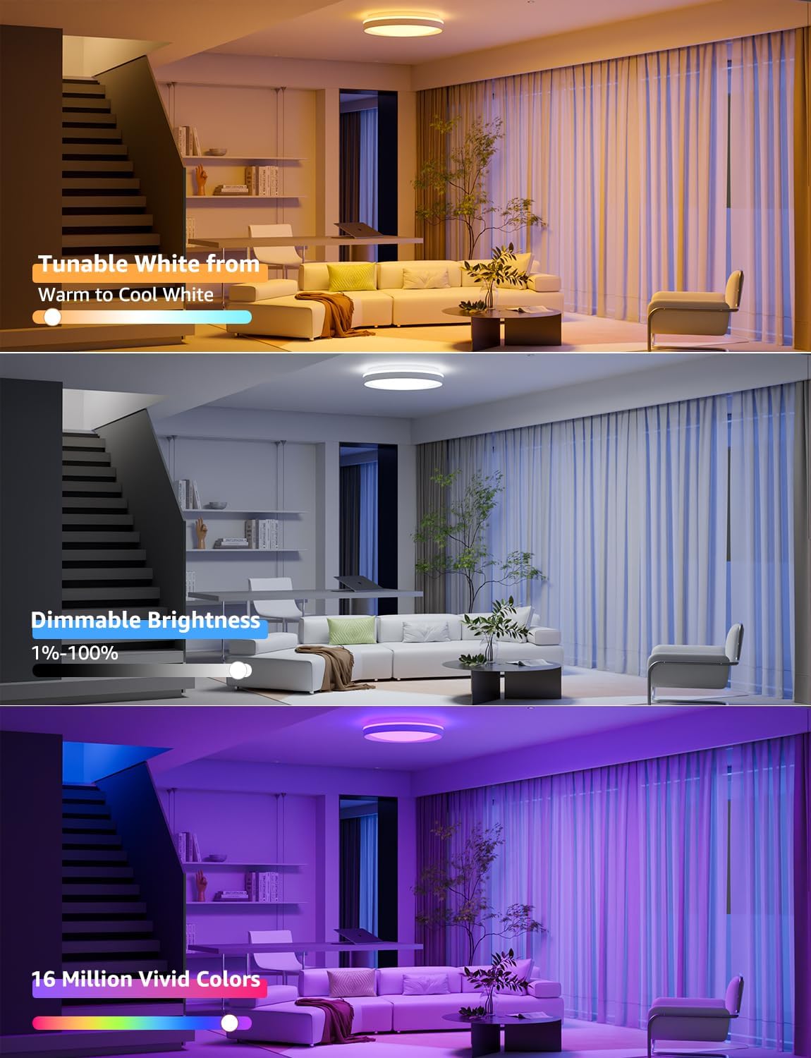 Lepro T1 AI Smart Ceiling Light 24W, Music Sync, Voice Control, AI Lighting Design Assistant, Waterproof Bathroom Light, Bluetooth WiFi Color Changing Ceiling Light, Work with Alexa, Google Home, 29CM