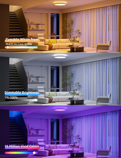 Lepro T1 AI Smart Ceiling Light 24W, Music Sync, Voice Control, AI Lighting Design Assistant, Waterproof Bathroom Light, Bluetooth WiFi Color Changing Ceiling Light, Work with Alexa, Google Home, 29CM