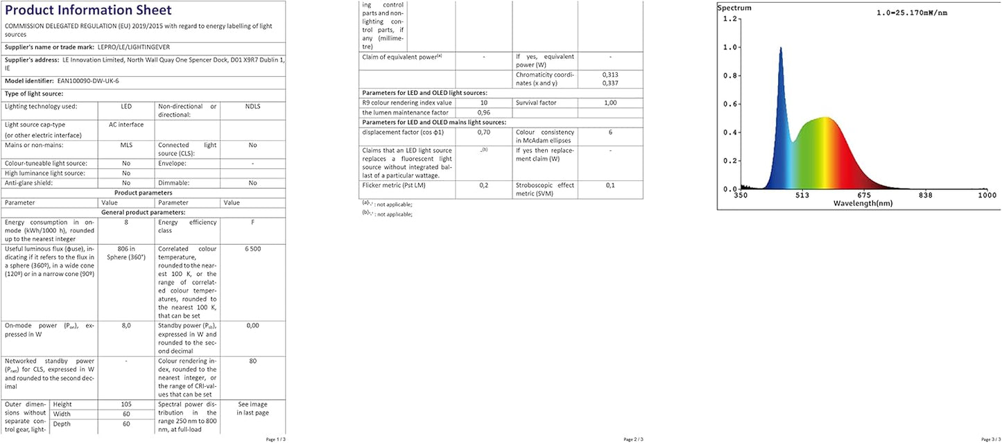 Lepro Bayonet Light Bulb, Cool White 6500K, 60W Equivalent, 8.5W 806LM B22 LED Bulb Daylight White, Energy Saving Light Bulbs Bayonet, Non-dimmable, Pack of 6