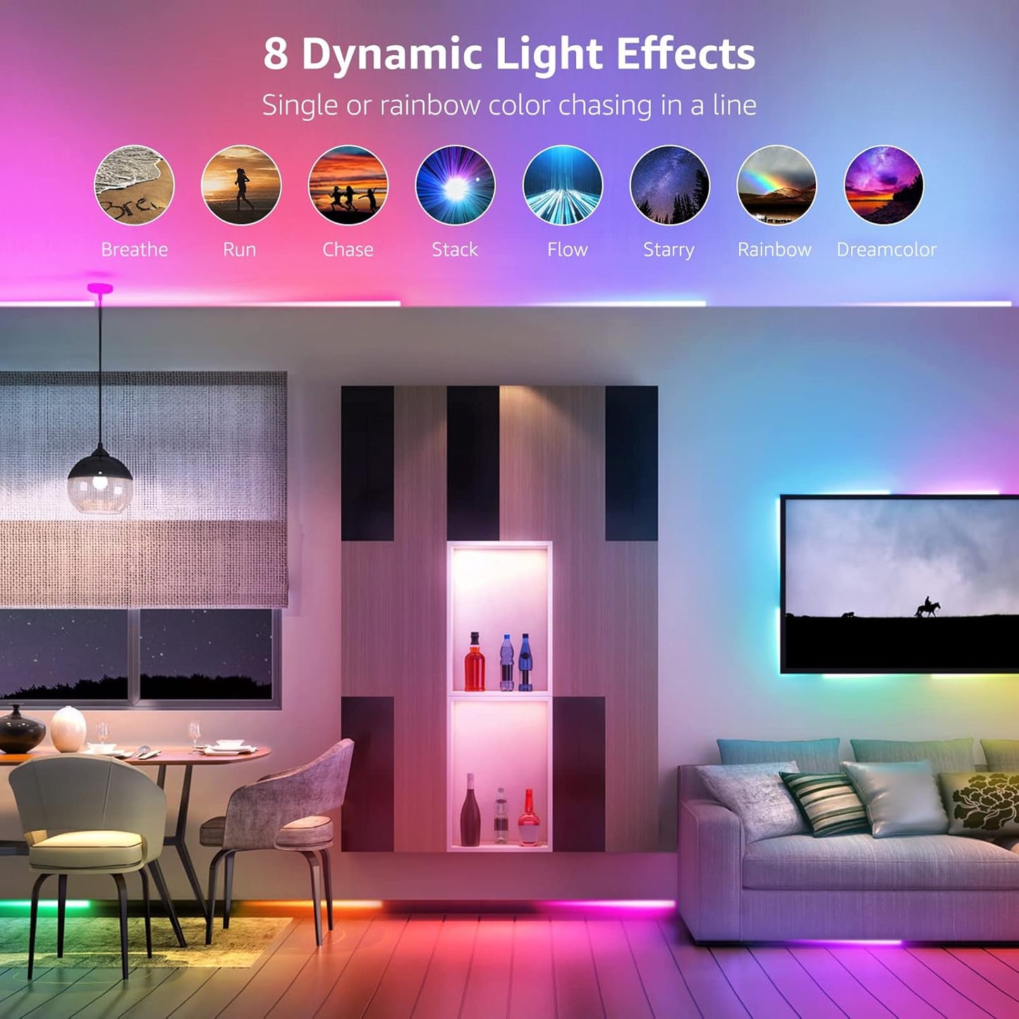 Lepro MagicColor LED Strip Light 5M 150 LEDs, Rainbow Chasing Lights, Music Sync, Multiple Colours on One Line, Remote Control LED Lights for Bedroom, Living Room, Bar, Gaming Time