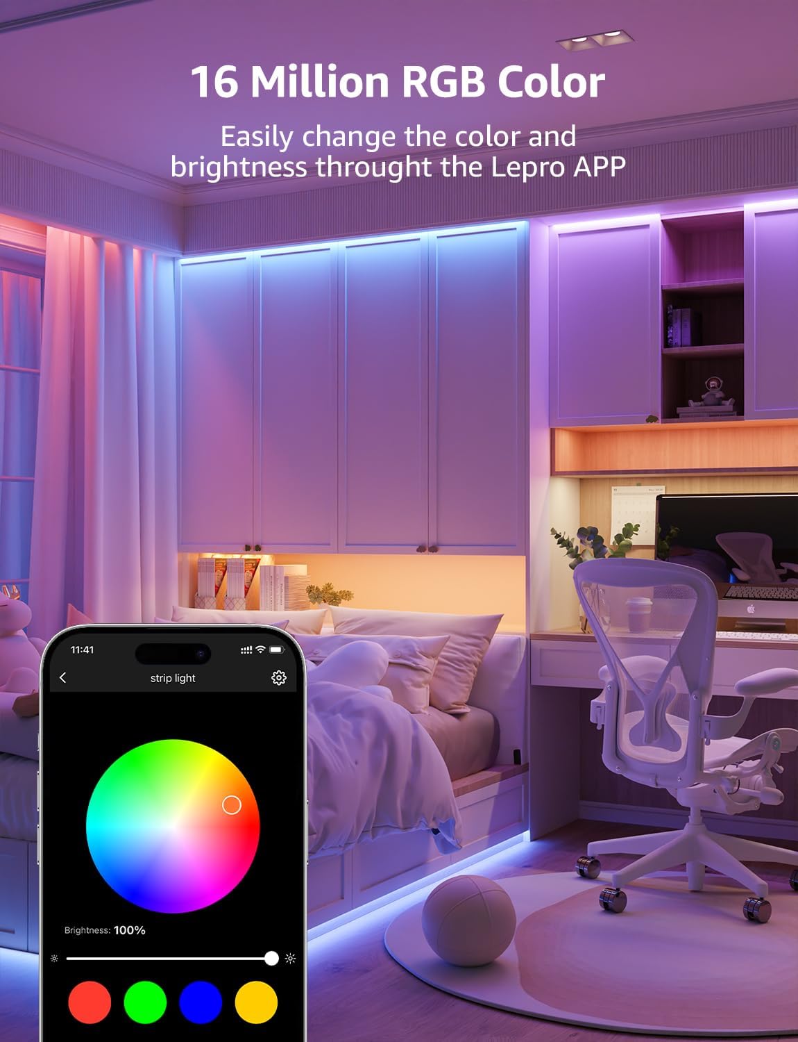 Lepro SE1 AI Smart RGB LED Strip Lights 10M, Voice & App Control, Works with Alexa & Google Home, Music Sync, AI Lighting Design Assistant, Colour Changing LED Light for Bedroom, 2.4G WiFi, No Remote