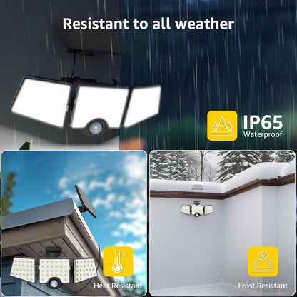 Lepro Solar Security Lights Outdoor Motion Sensor, 1200LM Solar Flood Lights with Separate Solar Panel, IP65 Waterproof, Adjustable 3Heads, Solar Pir Wall Lights for Yard Garage Pathway