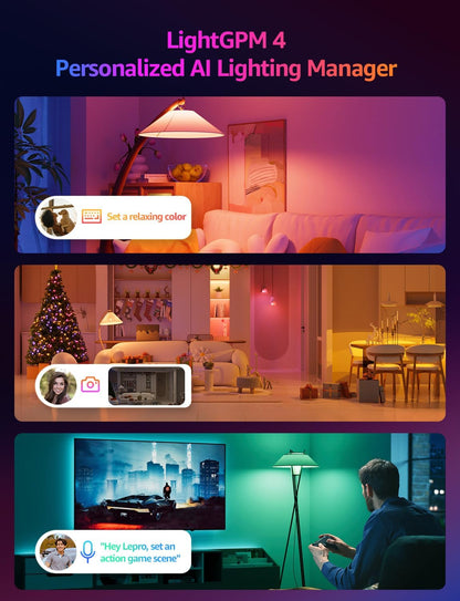 Lepro BP1 AI Smart Bulb E14, Music Sync WiFi Bulb, Voice Control, Bluetooth Colour Changing Bulb, LLM AI Lighting Design Assistant, Dimmable Golf Ball Bulb, Work with Alexa & Google Assistant, 2 Packs