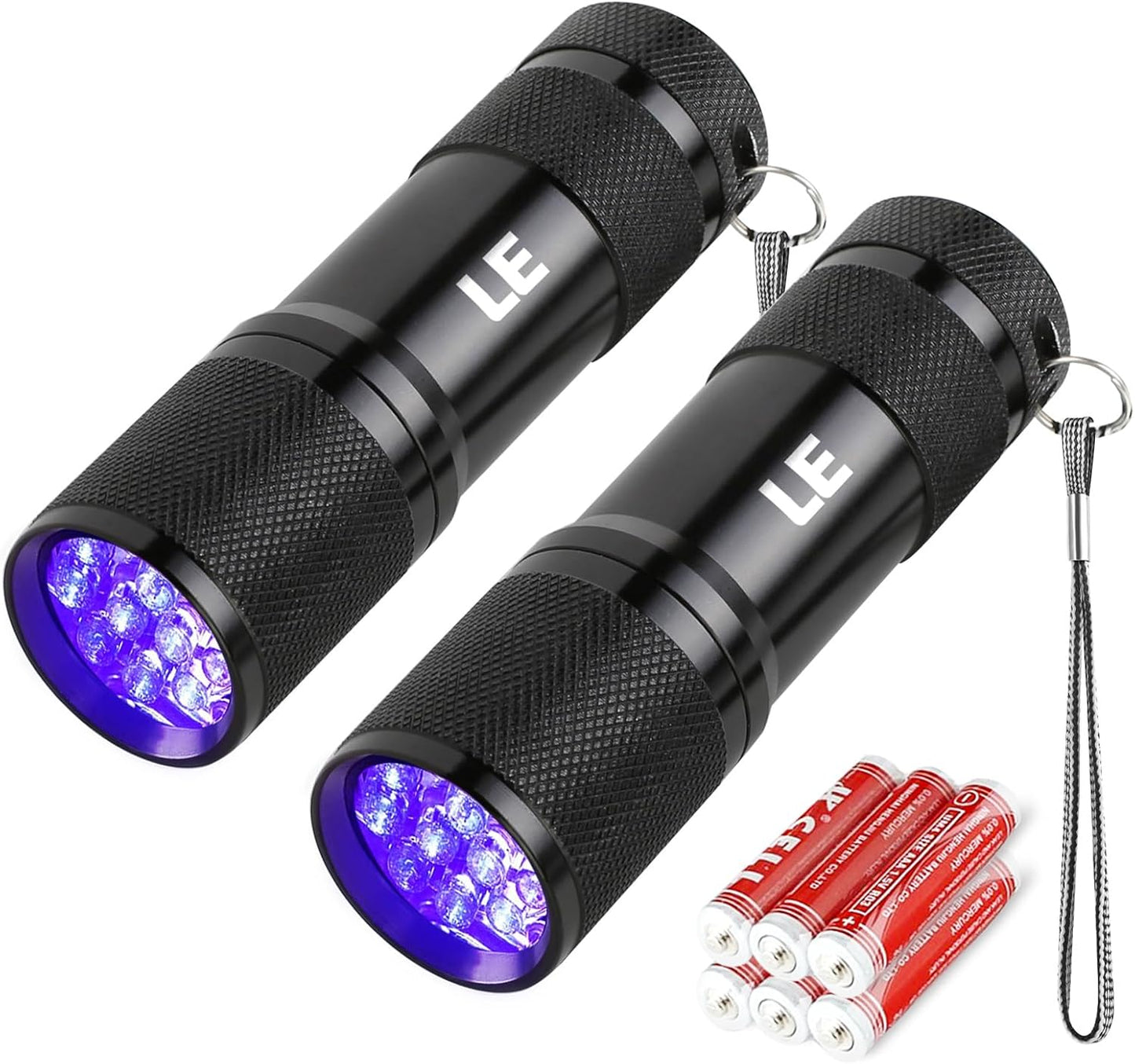 Lighting EVER Lepro LE UV Torch, 9 LED 395nm Ultraviolet Flashlight, Blacklight Detector for Pet Urine, Stain, Bed Bugs and More, 6 AAA Batteries Included