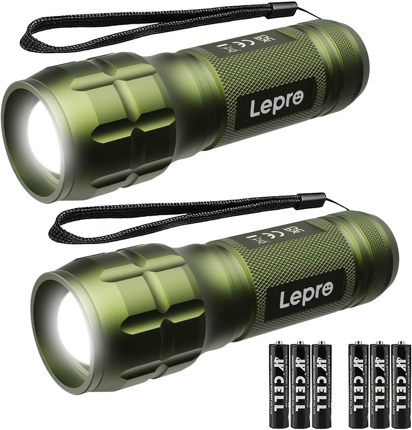 LE LED Torch Battery Powered, LE1000 Hand Flashlight, Adjustable Focus, Water Resistant, Lightweight, for Power Cut, Camping, Dog Walking, Easy to Use Small Torch, Gift for Kids Men Dad, 2 Packs