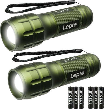 LE LED Torch Battery Powered, LE1000 Hand Flashlight, Adjustable Focus, Water Resistant, Lightweight, for Power Cut, Camping, Dog Walking, Easy to Use Small Torch, Gift for Kids Men Dad, 2 Packs