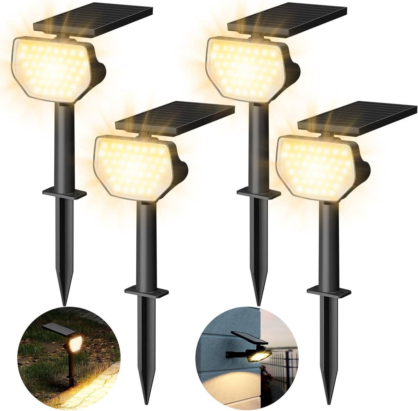 Lepro Solar Spot Lights Outdoor Garden, 43 LED Solar Garden Lights with IP65 Waterproof, 2 Lighting Modes, 135° Adjustable, Dusk-to-Dawn Warm White Solar Spotlights for Lawn Yard [4 Pack]